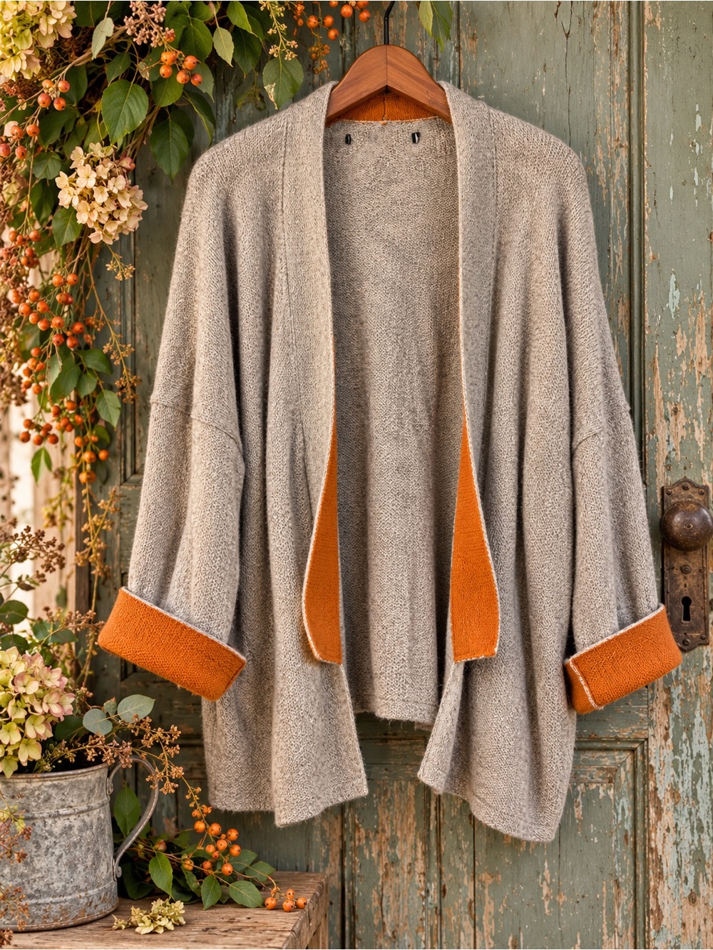 Gudrun Sjödén Wool Yak Cardigan Heather Gray Orange Lagenlook